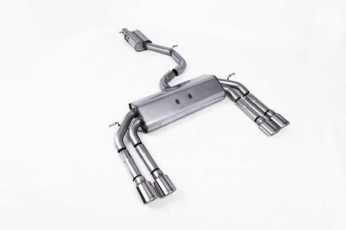 Scarico cat-back Milltek Race Resonated senza valvole con finalini ovali lucidi per Audi S3 8V / 8V.2 Berlina e Cabrio 2