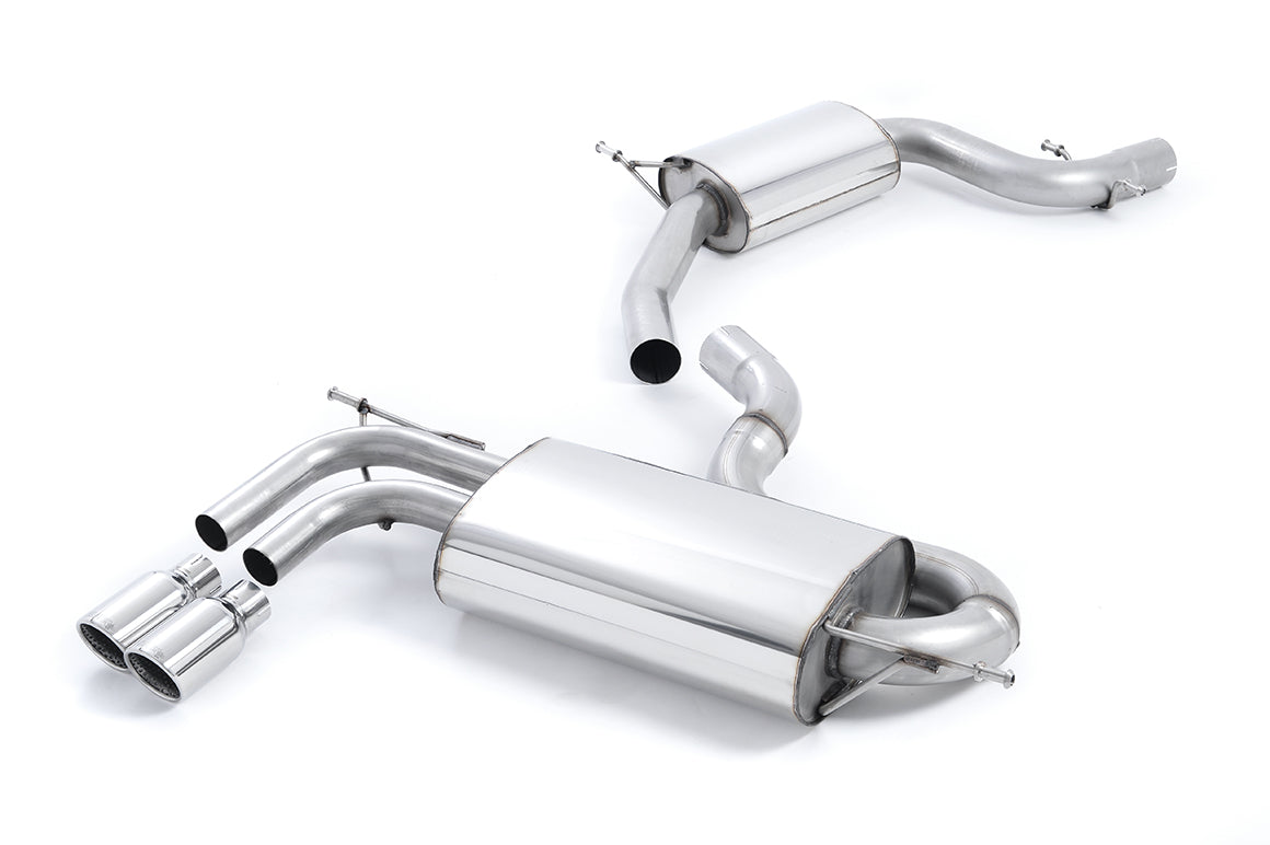 Scarico cat-back Milltek Resonated omologato con finalini doppi Jet-80 lucidi per VW Golf 5 GTI, Seat Leon 1P Cupra e FR