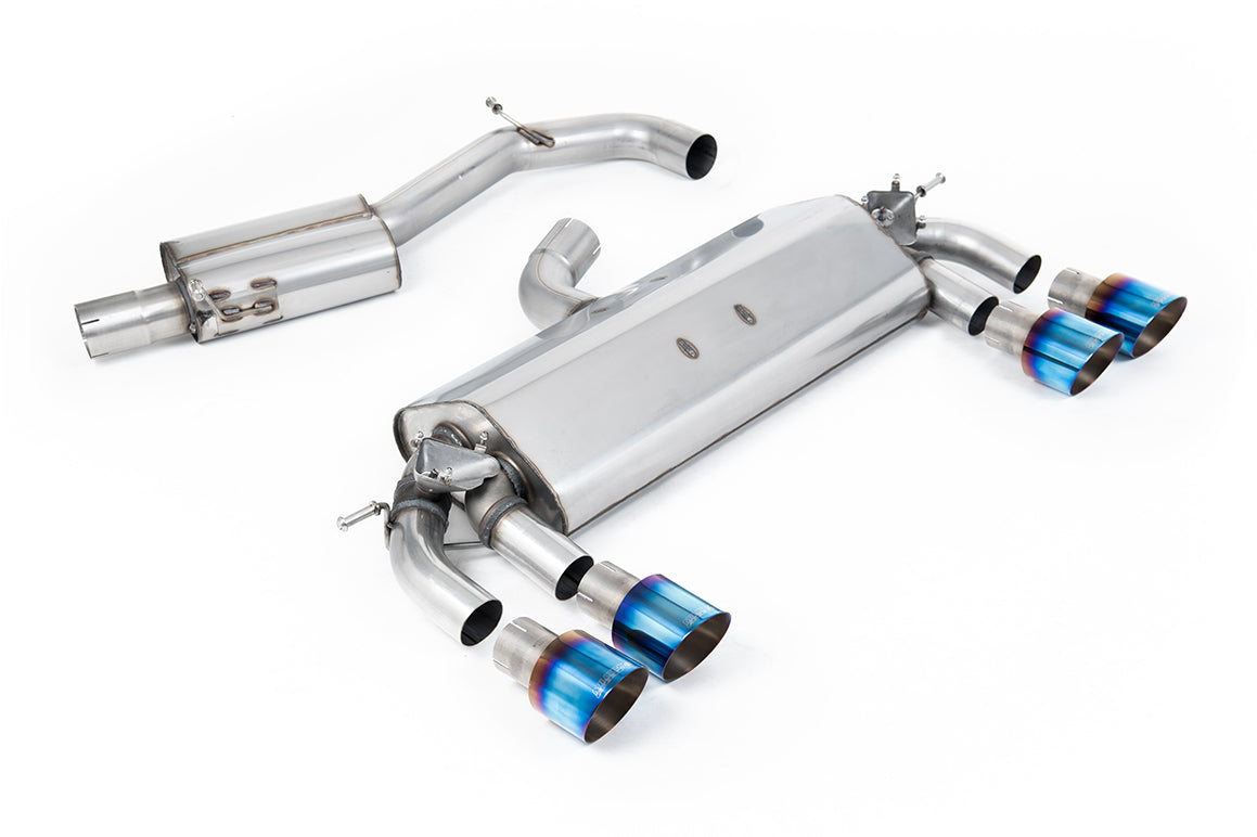 Scarico cat-back Milltek Resonated omologato con finalini GT-100 in titanio bruciato per VW Golf 7 R 2.0 TSI 300cv (2014