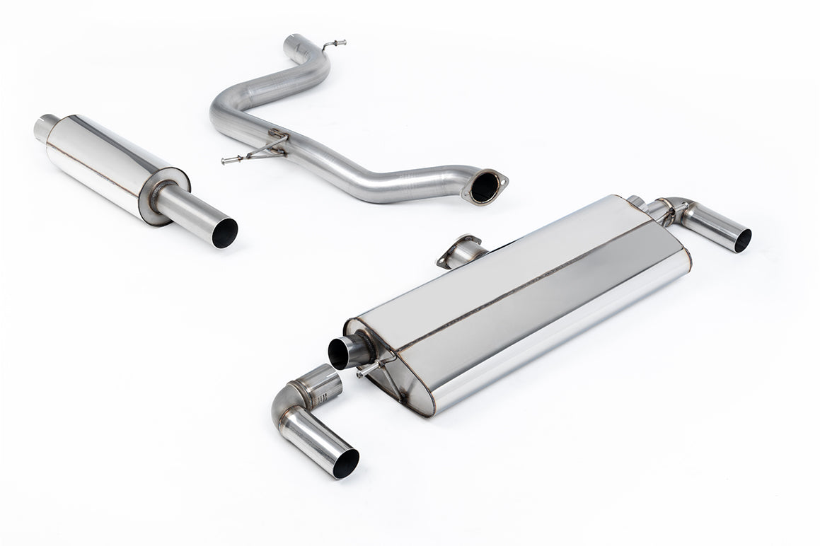Scarico cat-back Milltek Resonated SSXVW496 per VW Golf 7.5 GTI con finalini GT-100 neri Cerakote