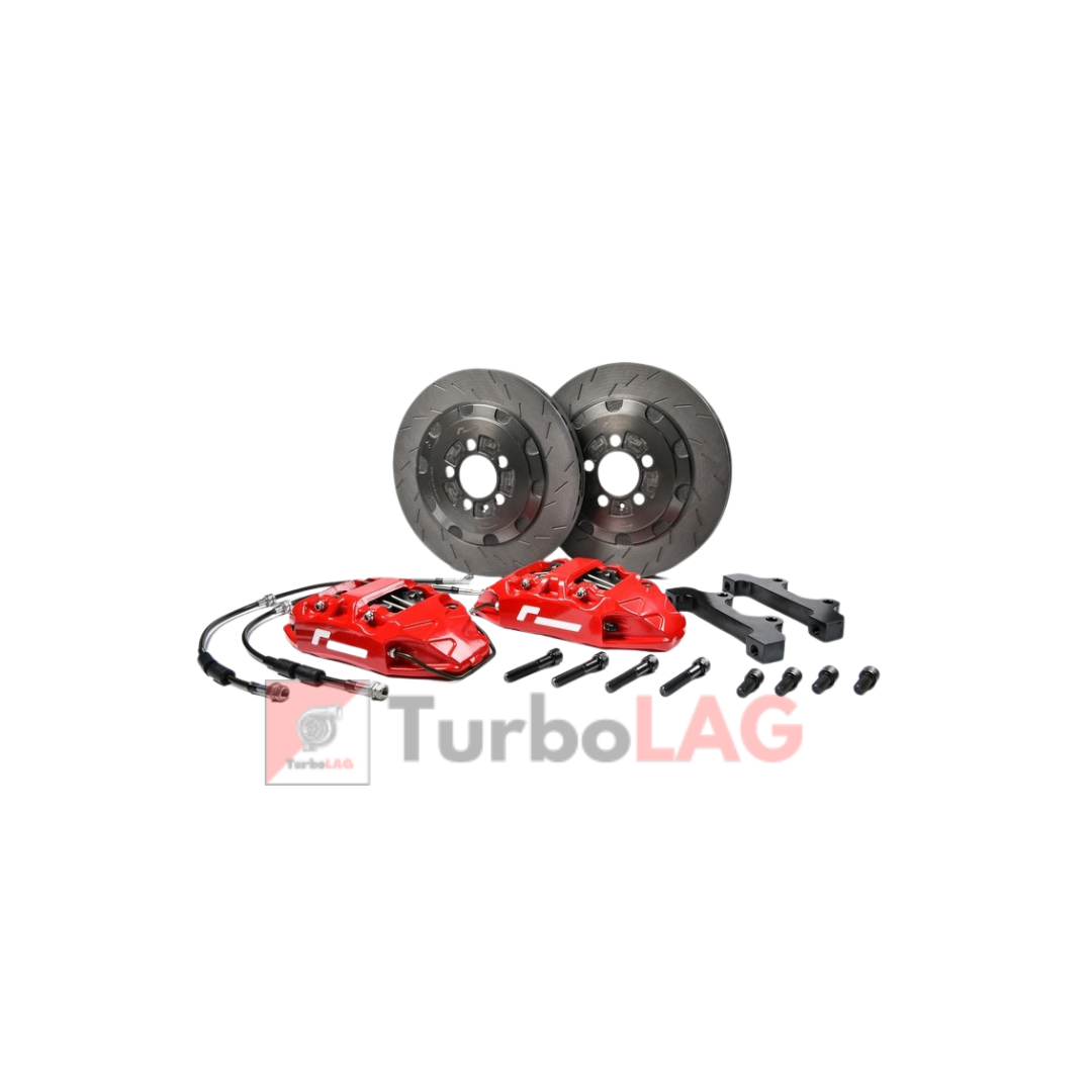 Kit impianto frenante maggiorato Stage 2 con dischi 345mm e pinze 4 pompanti - Telaio MQB: VW Golf 7 GTI e R, Audi A3 e S3 8V, Audi TT 8S e TTS, Seat Leon 5F e Cupra, Skoda Octavia 5E (ROSSE) - Racingline VWR652000-RED