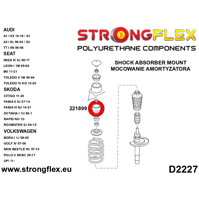 Strongflex 80sha 221899B - Audi TT 8N quattro - cuscinetto top mount ammortizzatore