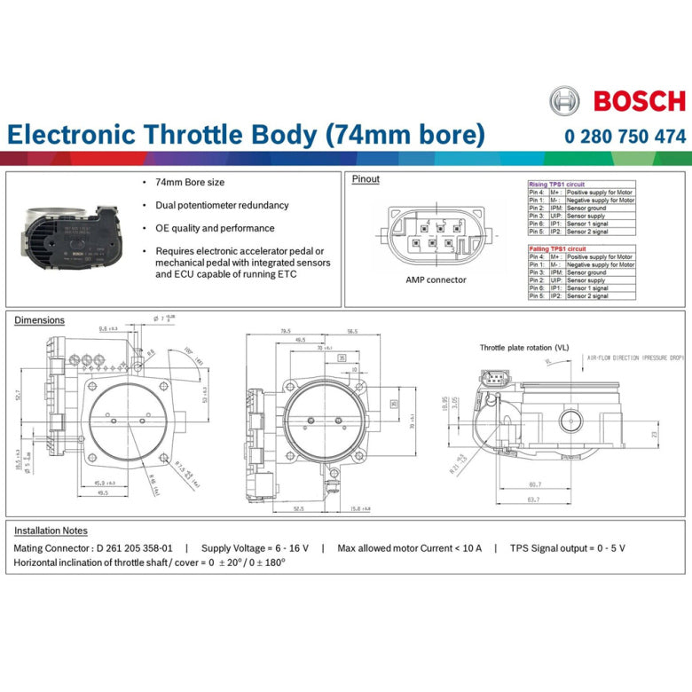 Corpo Farfallato Elettronico Bosch Motorsport (74mm) Drive-by-Wire