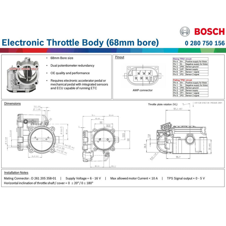 Corpo Farfallato Elettronico Bosch Motorsport (68mm) Drive-by-Wire