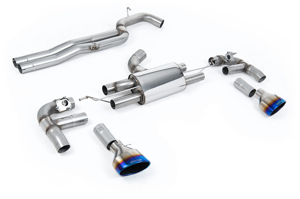 Scarico cat-back Milltek Race Non-resonated da 80 mm con finalini ovali in titanio bruciato per Audi RS3 8V Berlina 400c