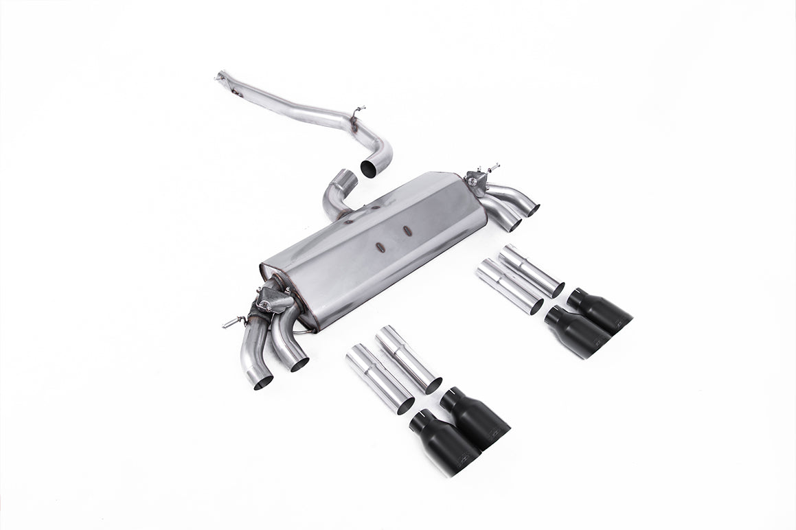 Scarico cat-back Milltek Non-resonated con finalini GT-100 neri Cerakote per Audi S3 8V / 8V.2 Berlina e Cabrio 2.0 TFSI
