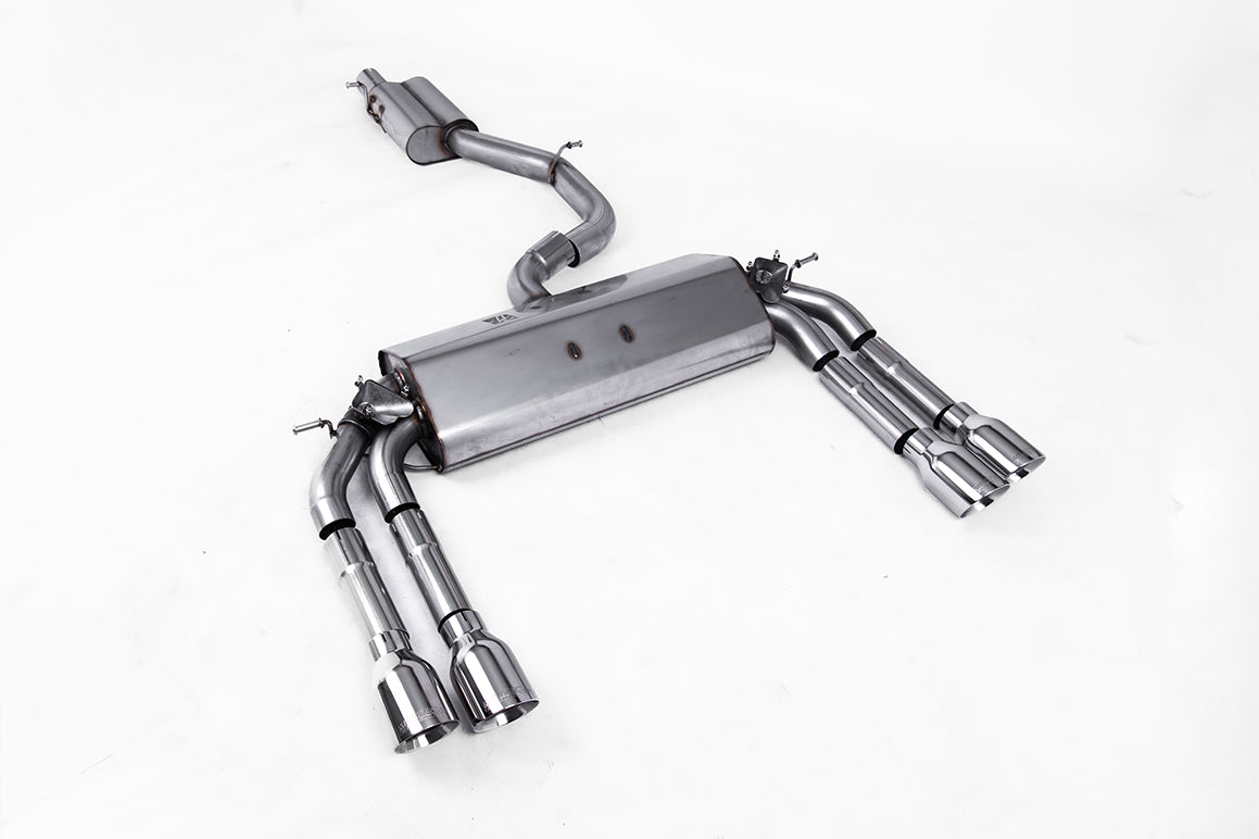 Scarico cat-back Milltek Resonated omologato con finalini GT-100 lucidi per Audi S3 8V / 8V.2 Berlina e Cabrio 2.0 TFSI 