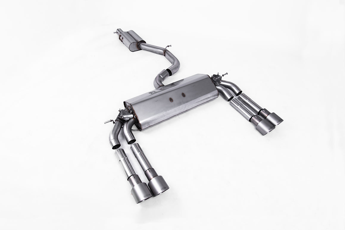 Scarico cat-back Milltek Resonated omologato con finalini GT-100 in titanio per Audi S3 8V / 8V.2 Berlina e Cabrio 2.0 T