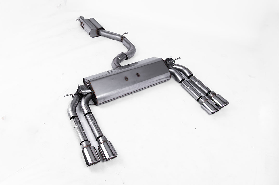 Scarico cat-back Milltek Resonated omologato con finalini ovali lucidi per Audi S3 8V / 8V.2 Berlina e Cabrio 2.0 TFSI q