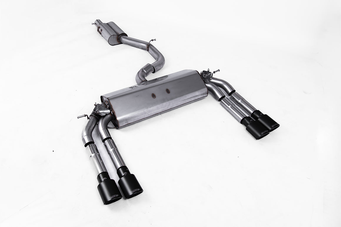 Scarico cat-back Milltek Resonated omologato con finalini ovali neri Cerakote per Audi S3 8V / 8V.2 Berlina e Cabrio 2.0