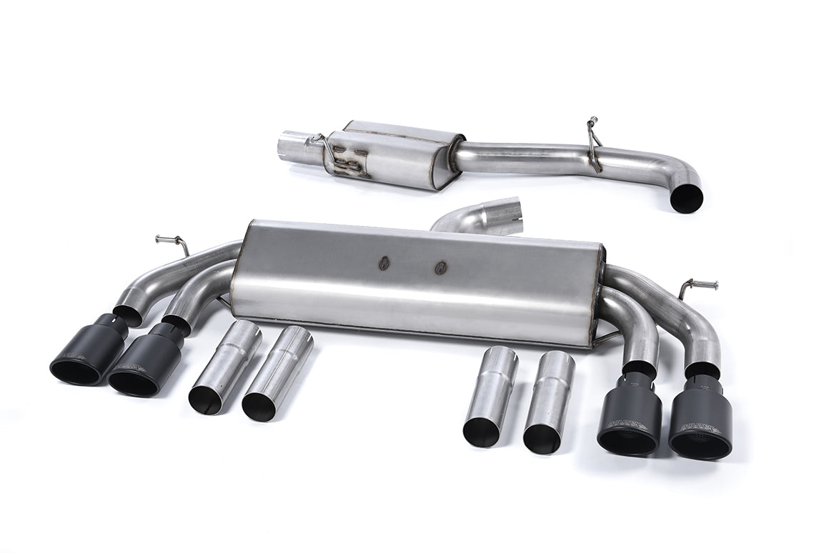 Scarico cat-back Milltek Race Resonated senza valvole con finalini ovali neri Cerakote per Audi S3 8V / 8V.2 Berlina e C