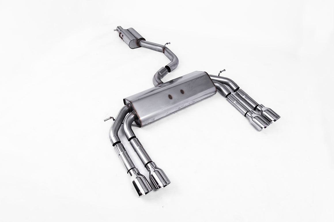 Scarico cat-back Milltek Race Resonated senza valvole con finalini GT-100 lucidi per Audi S3 8V / 8V.2 Berlina e Cabrio 