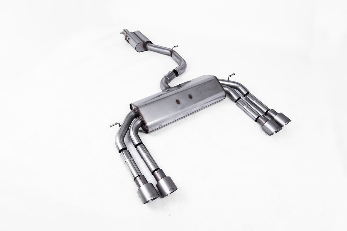 Scarico cat-back Milltek Race Resonated senza valvole con finalini GT-100 in titanio per Audi S3 8V / 8V.2 Berlina e Cab