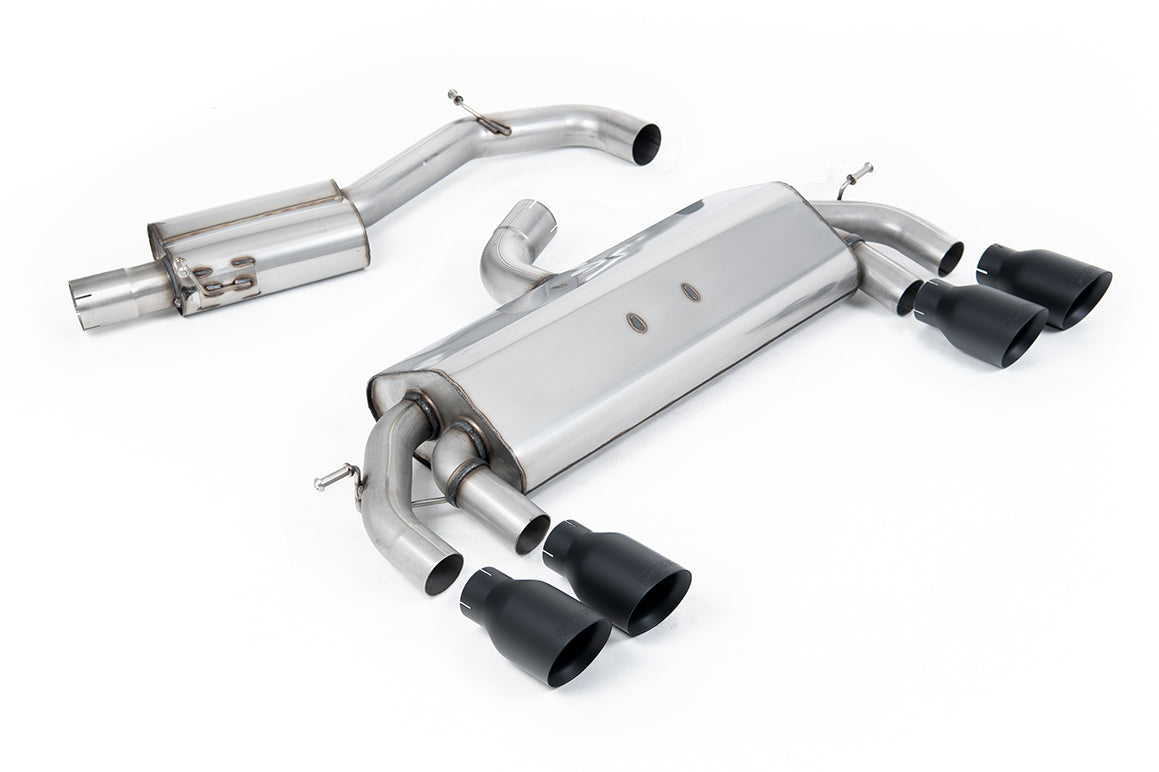 Scarico cat-back Milltek Race Resonated senza valvole con finalini GT-100 neri Cerakote per VW Golf 7 R 2.0 TSI 300cv (2