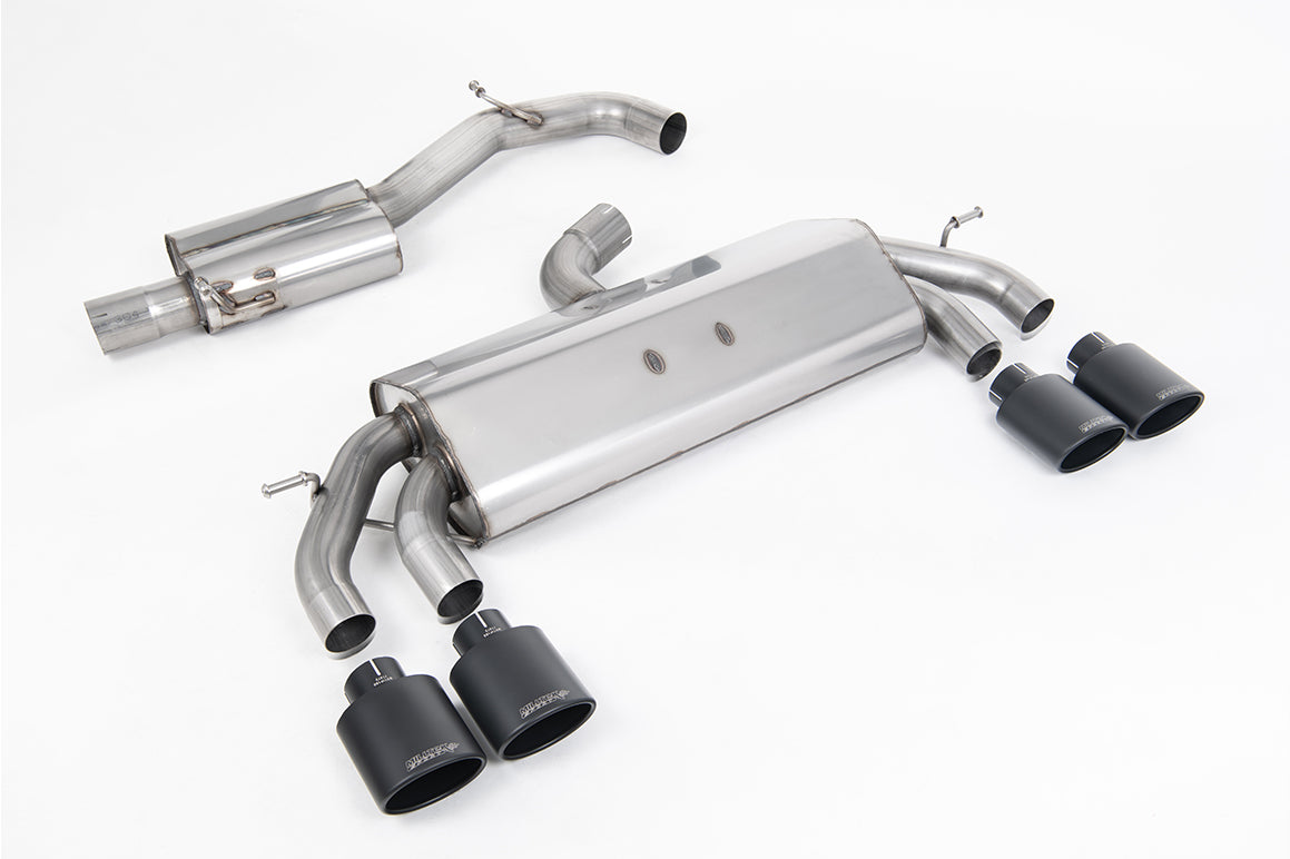 Scarico cat-back Milltek Race Resonated senza valvole con finalini ovali neri Cerakote per VW Golf 7.5 R 2.0 TSI 310cv (