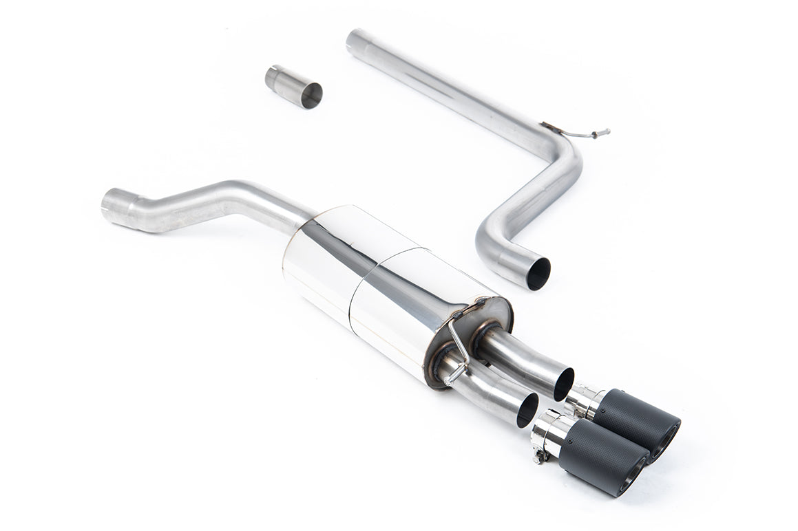 Scarico cat-back Milltek Non-resonated con finalini Jet-90 in carbonio per VW Polo GTI AW 2.0 TSI 200cv (senza GPF, 2018