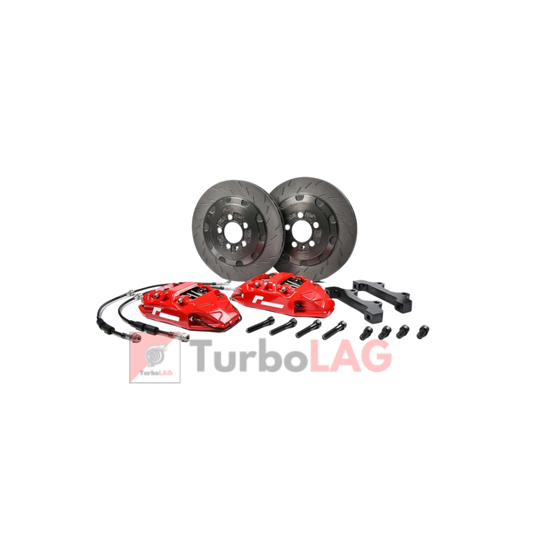 Kit impianto frenante maggiorato Stage 2 con dischi 345mm e pinze 4 pompanti - Telaio MQB: VW Golf 7 GTI e R, Audi A3 e S3 8V, Audi TT 8S e TTS, Seat Leon 5F e Cupra, Skoda Octavia 5E (ROSSE) - Racingline VWR652000-RED